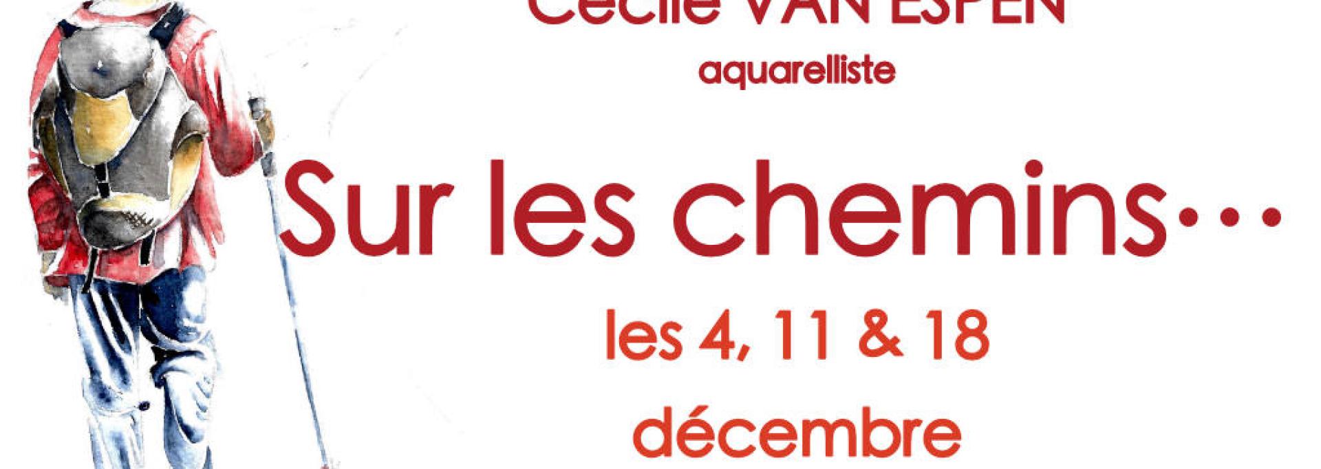 De dos, une personne marche... Elle est sur la gauche de l'image, porte un sac à dos brun /noir et un chapeau de type bob orange. A main droite, elle tient un bâton. L'image est une aquarelle sur laquelle sont posés les textes principaux de l'évéenement