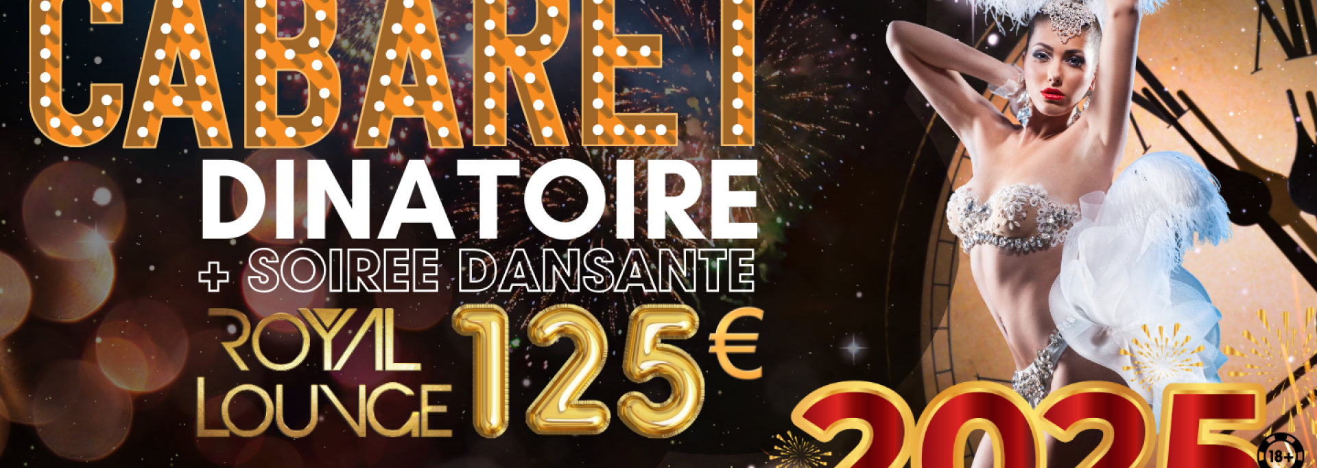 "Venez vivre un Réveillon magique au Casino Tranchant de Pau ! Une soirée Cabaret inoubliable avec un dîner dînatoire raffiné et une ambiance festive dans le Royal Lounge. Tarif : 125€ par personne. Réservez vite pour célébrer 2025 en beauté !"