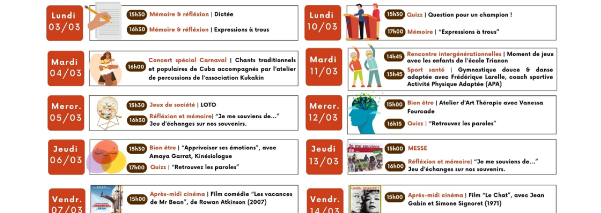 Programme des animations de la Pastourelle du 3 au 15 mars