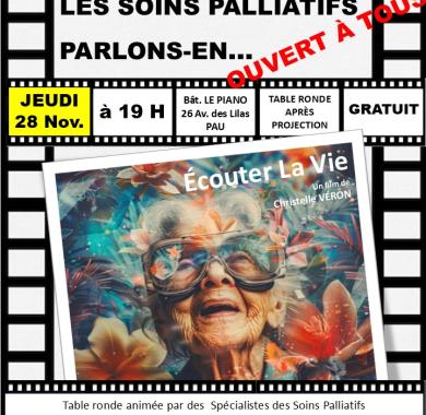 Projection-débat sur les soins palliatifs, jeudi 28 novembre 2024, bâtiment Le Piano, 26 av. des Lilas, 64000 Pau