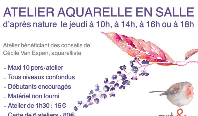 Visuel des ateliers aquarelle en salle de Lescar