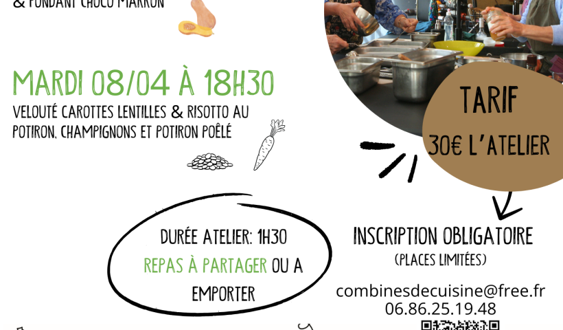 Ateliers de cuisine végétarienne, Velouté de Carottes lentilles & Risotto de Potiron, Champignons et Potiron poêlé