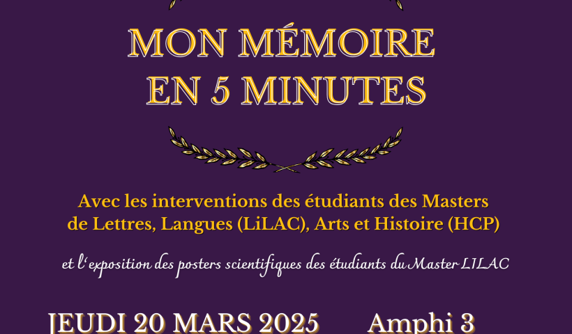 "Mon mémoire en 5 minutes", destiné à diffuser et vulgariser les travaux de recherche des étudiants de Master en Sciences Humaines et Sociales